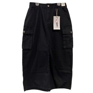 Black Cargo Midi Skirt with Slit